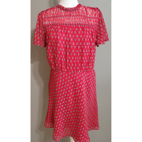 NWT Loft Red Paisley Chiffon Dress - Picture 2 of 7